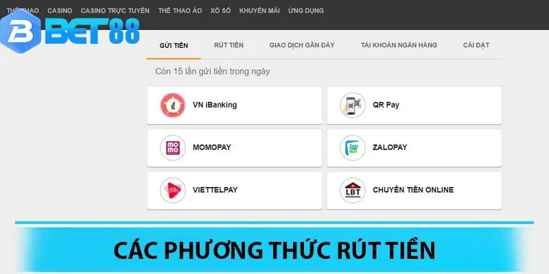 Các phương thức rút tiền Bet88 cơ bản